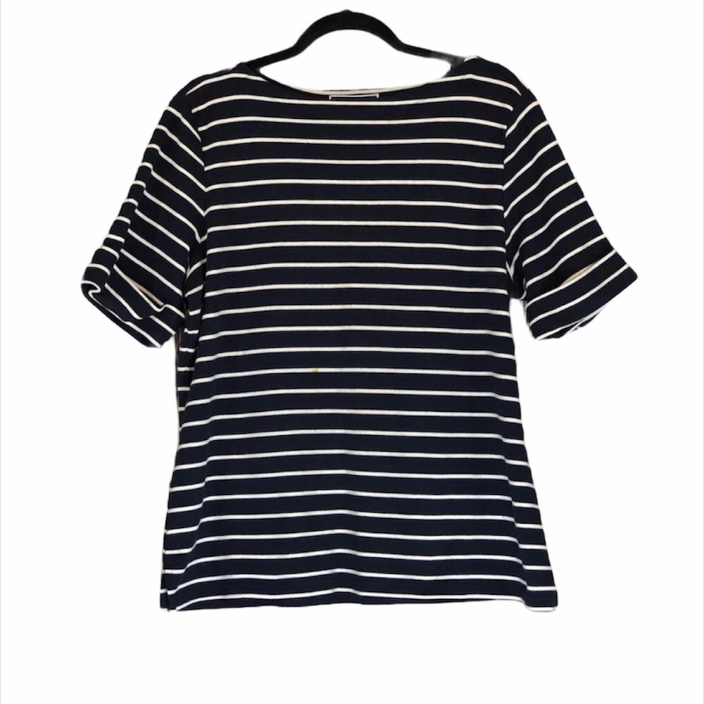 Karen Scott Navy White Cotton Blend Top